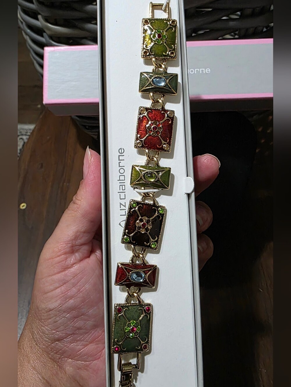 Vintage Liz Claiborne Gold-Tone Multicolor Enamel Bracelet